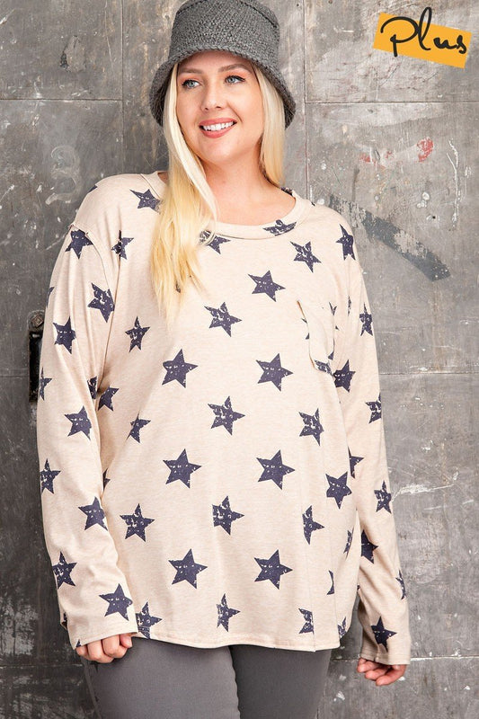 Star Printed Poly Rayon Loose Fit Top