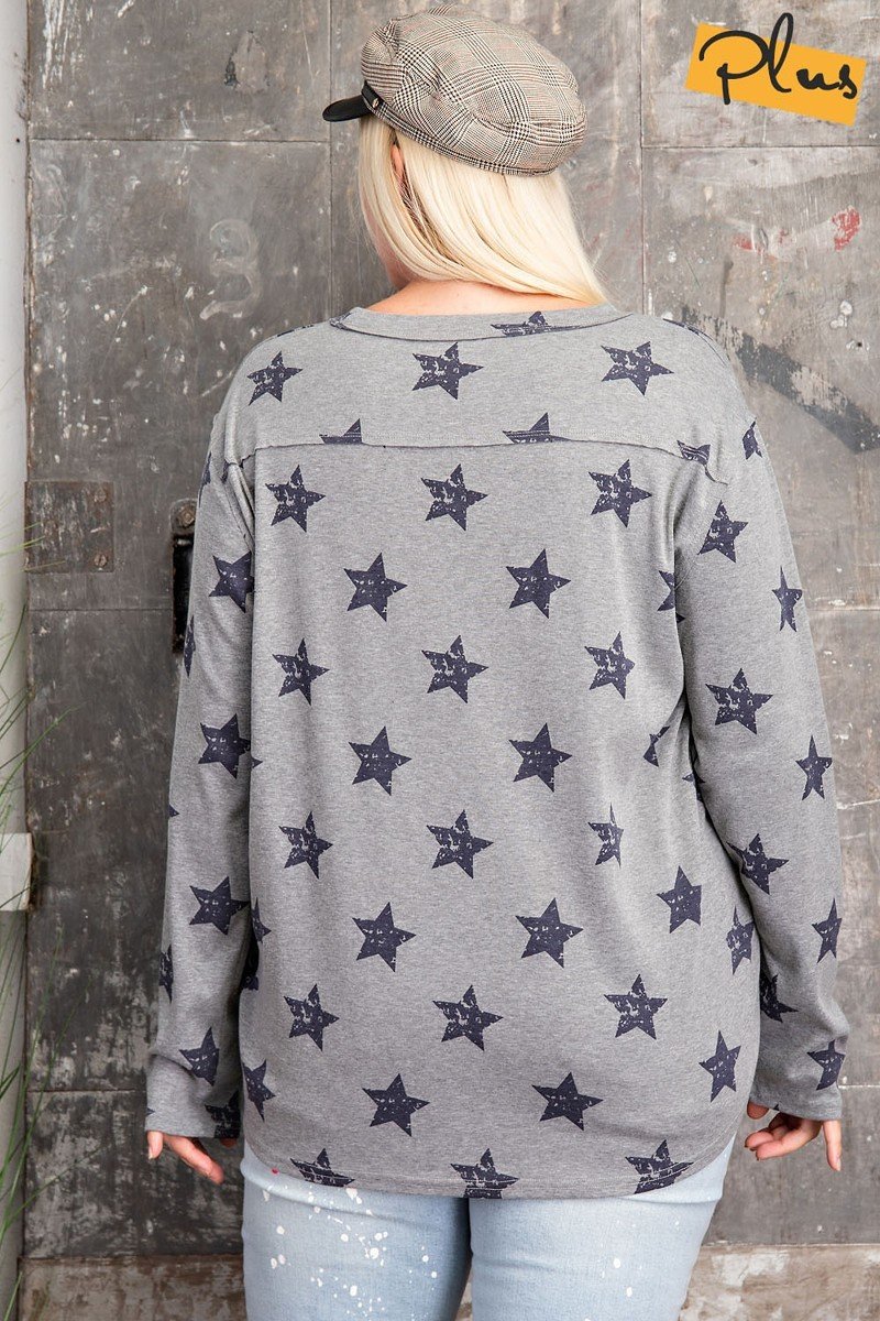 Star Printed Poly Rayon Loose Fit Top