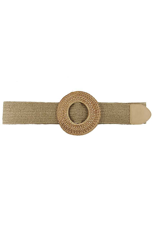 Straw Belt with Textured Round Buckle