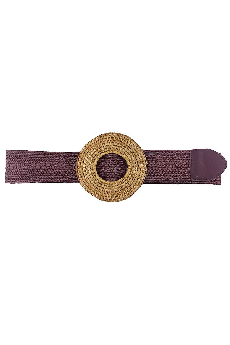 Straw Belt with Textured Round Buckle