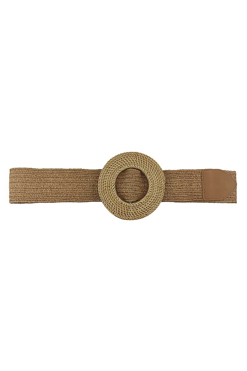 Straw Belt with Textured Round Buckle