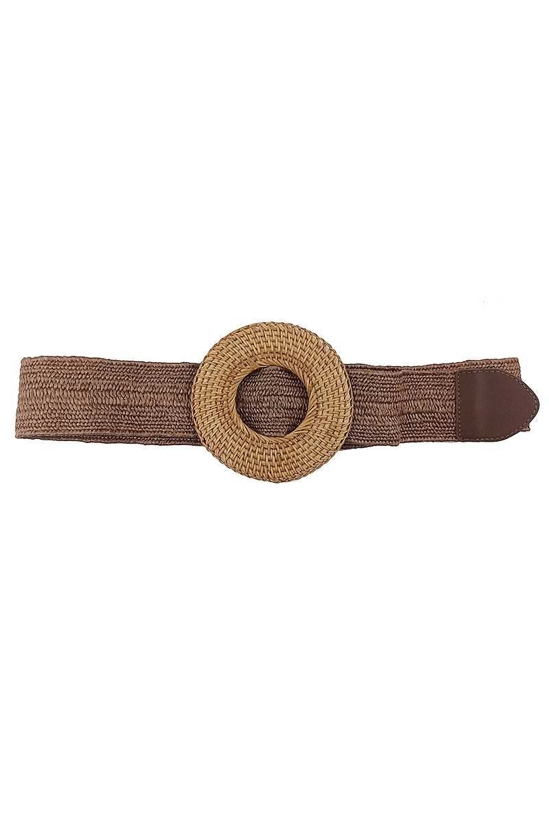 Straw Belt with Textured Round Buckle