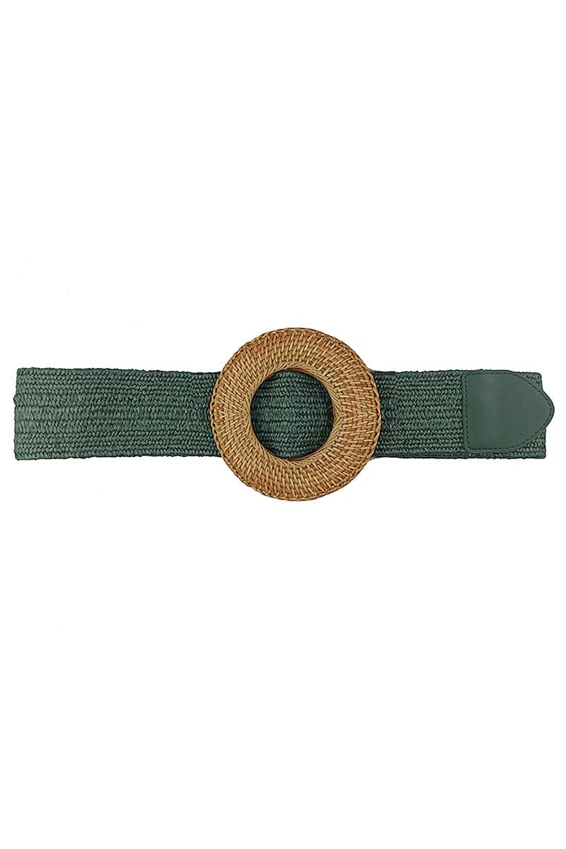 Straw Belt with Textured Round Buckle