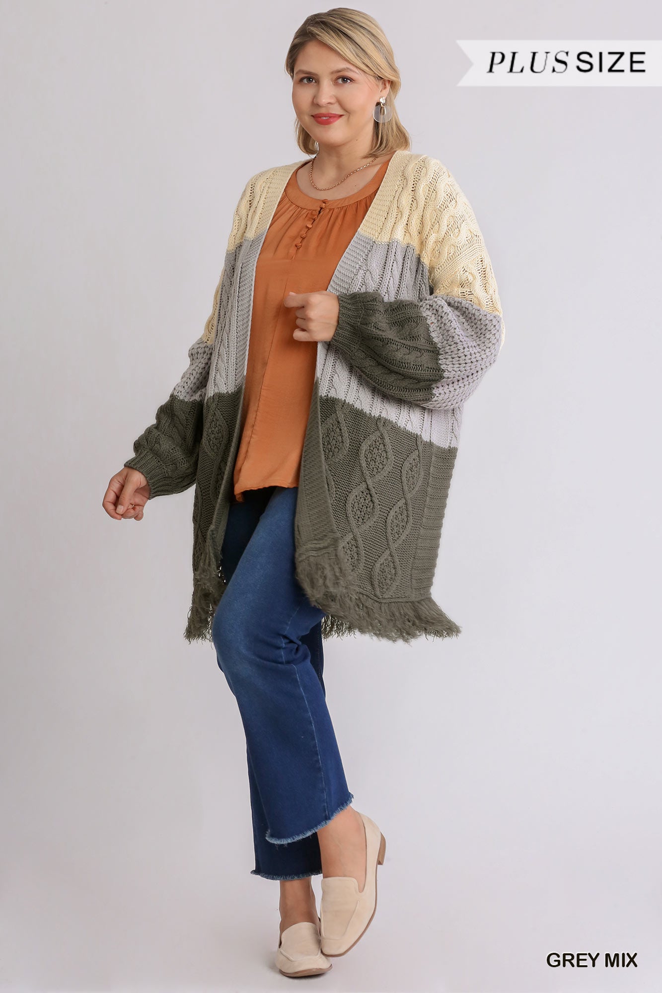 Patchwork Open Front Cardigan Sweater with Frayed Hem