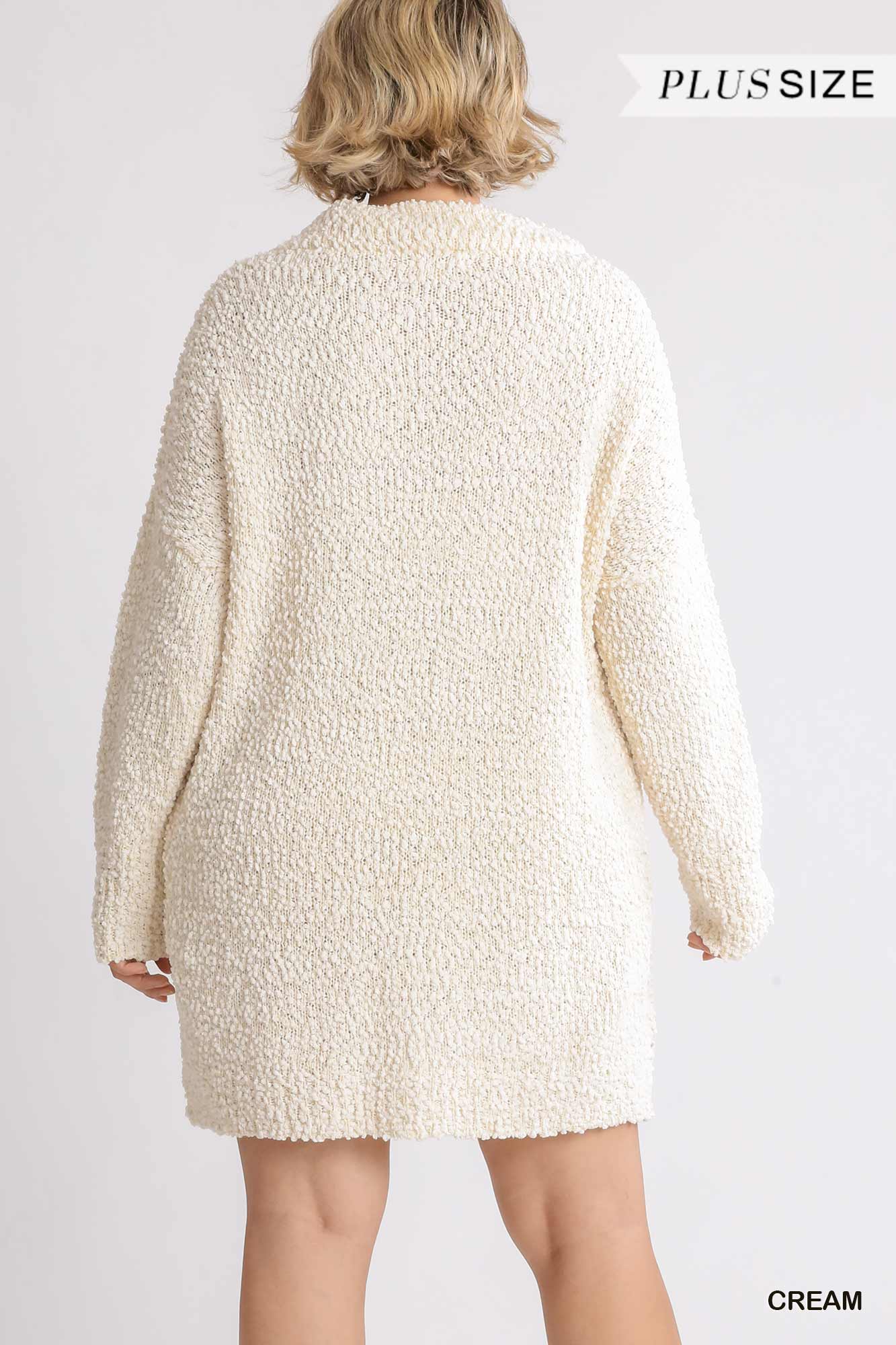 Cowl Neck Bouclé Long Sleeve Sweater Dress