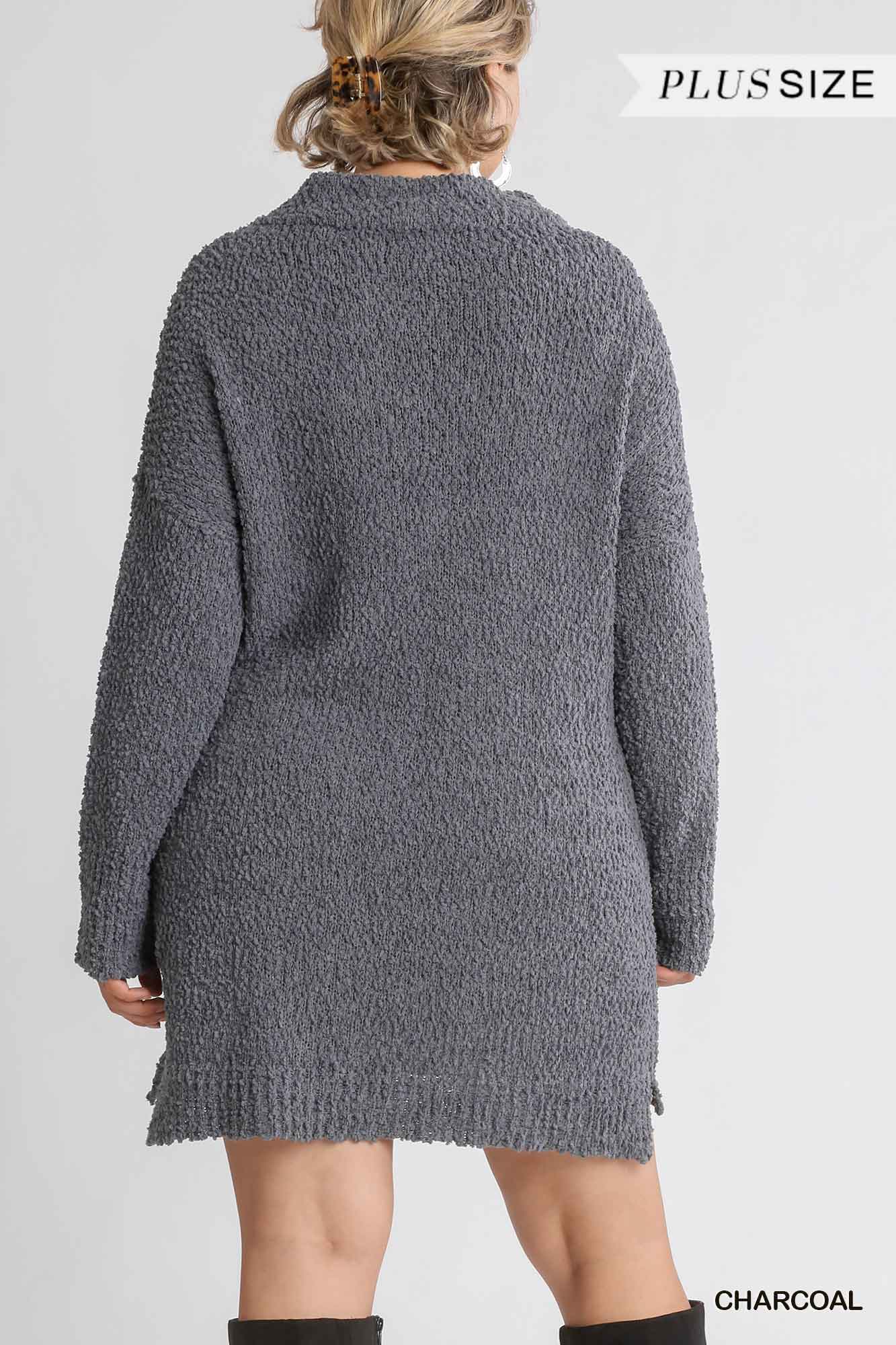 Cowl Neck Bouclé Long Sleeve Sweater Dress