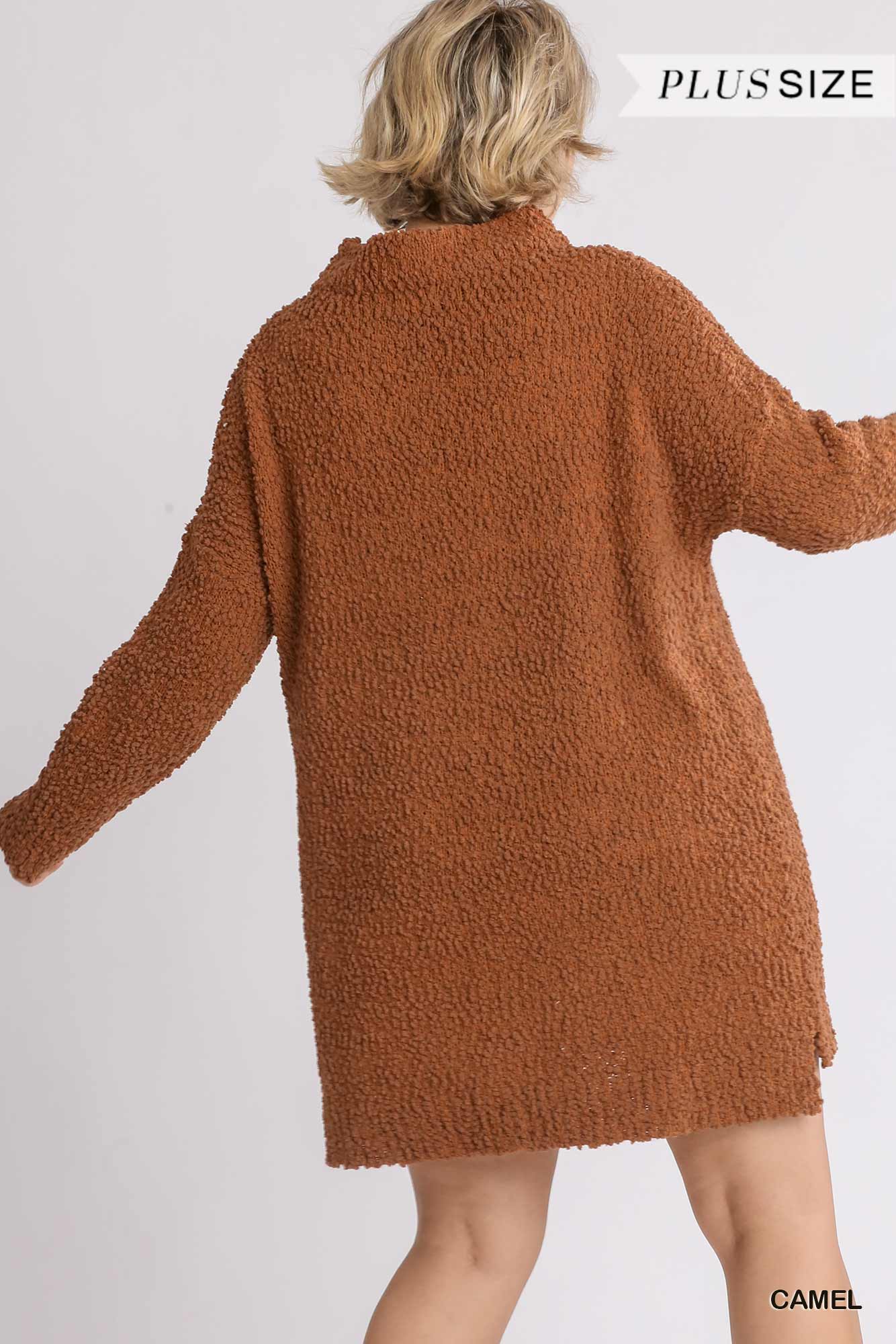 Cowl Neck Bouclé Long Sleeve Sweater Dress