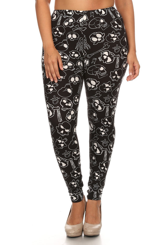 Skull Printed Leggings with a Banded High Waist