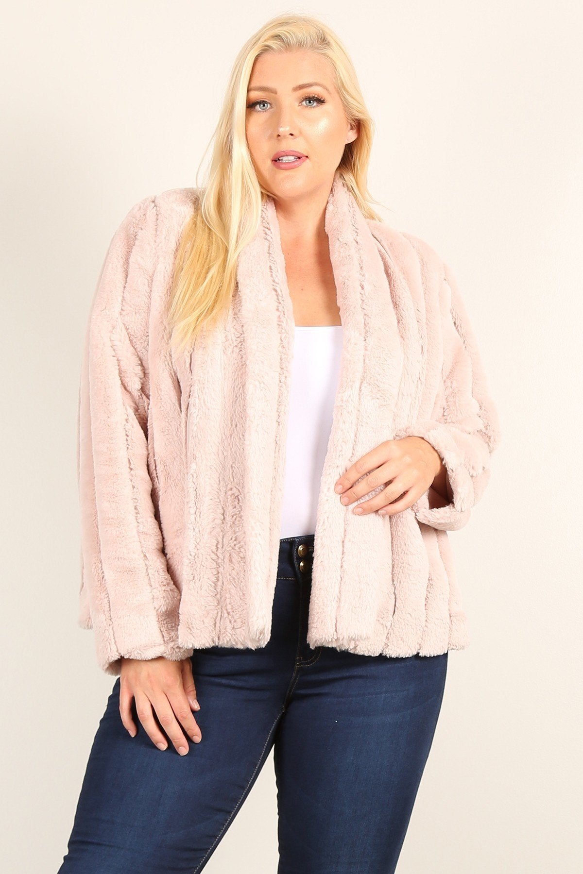 Faux Fur Jackets with Open Front and Loose Fit