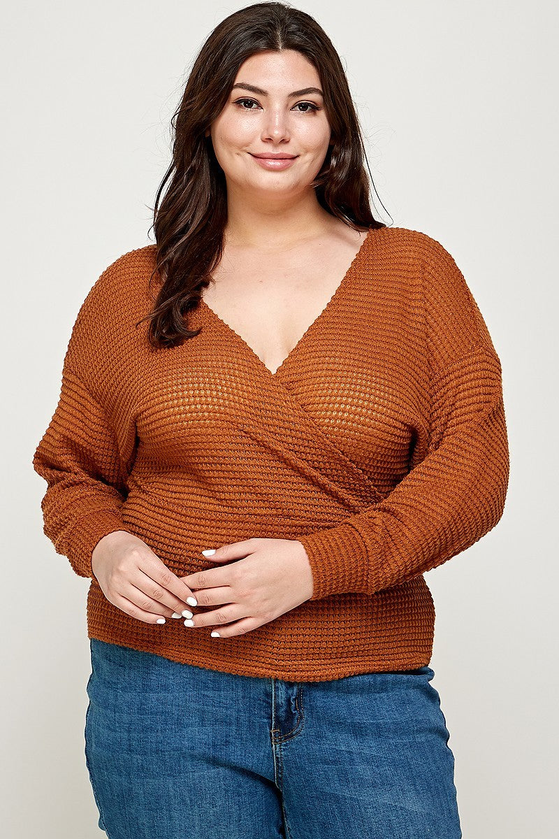 Textured Waffle Sweater Knit Top