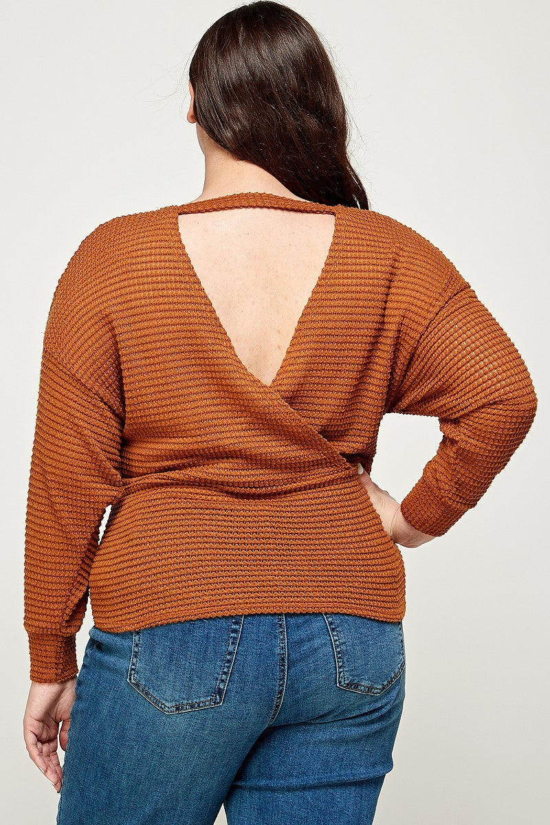 Textured Waffle Sweater Knit Top