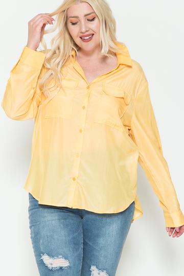 Chest Pocket Oversized Satin Shirt