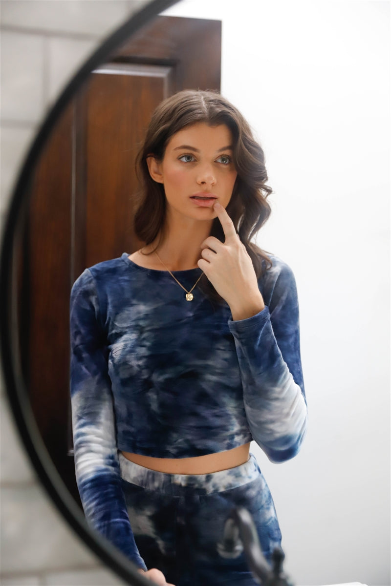 Tie-dye Cropped Long Sleeve Top & Bike Shorts Set