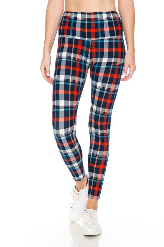 Multi Color Plaid Printed Knit Legging