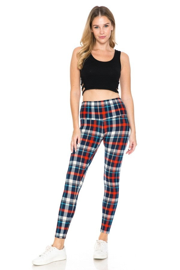 Multi Color Plaid Printed Knit Legging