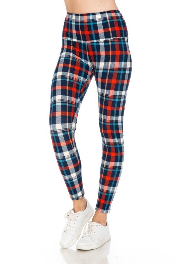 Multi Color Plaid Printed Knit Legging