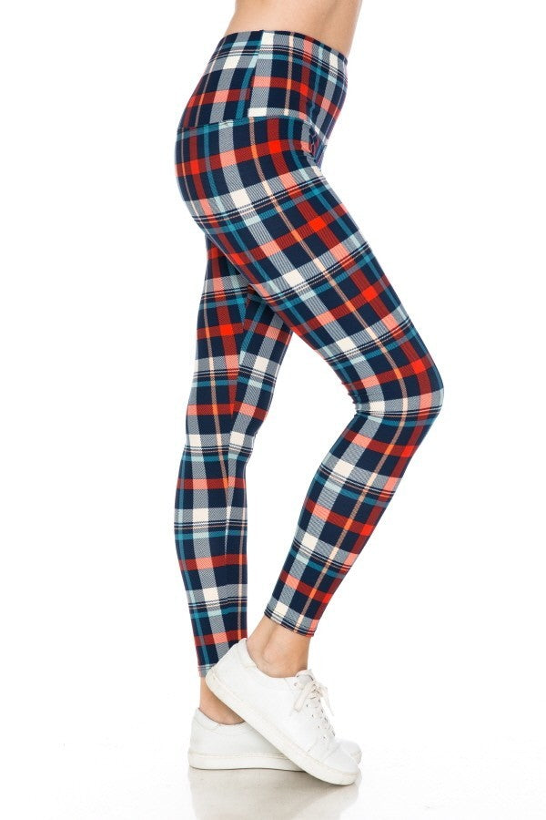 Multi Color Plaid Printed Knit Legging