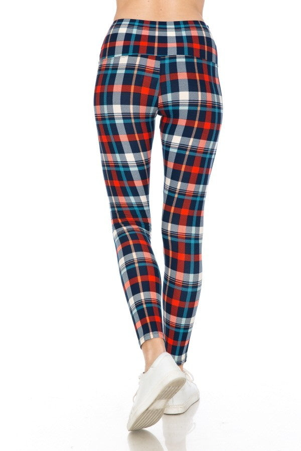 Multi Color Plaid Printed Knit Legging