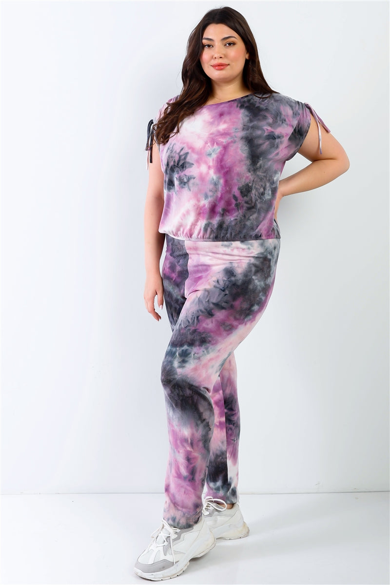 Tie-dye Ruched Shoulder Detail Top & Pants Set