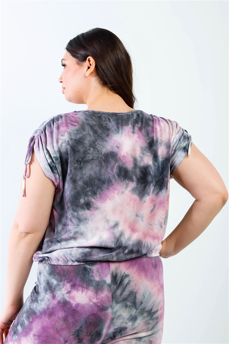 Tie-dye Ruched Shoulder Detail Top & Pants Set