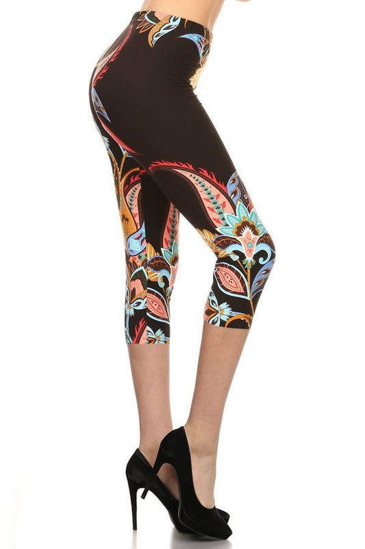 Paisley Floral Pattern Printed Capri Legging