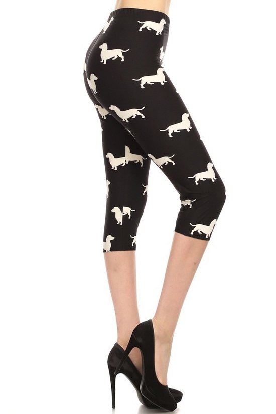 Dog Print, High Waisted Capri Leggings