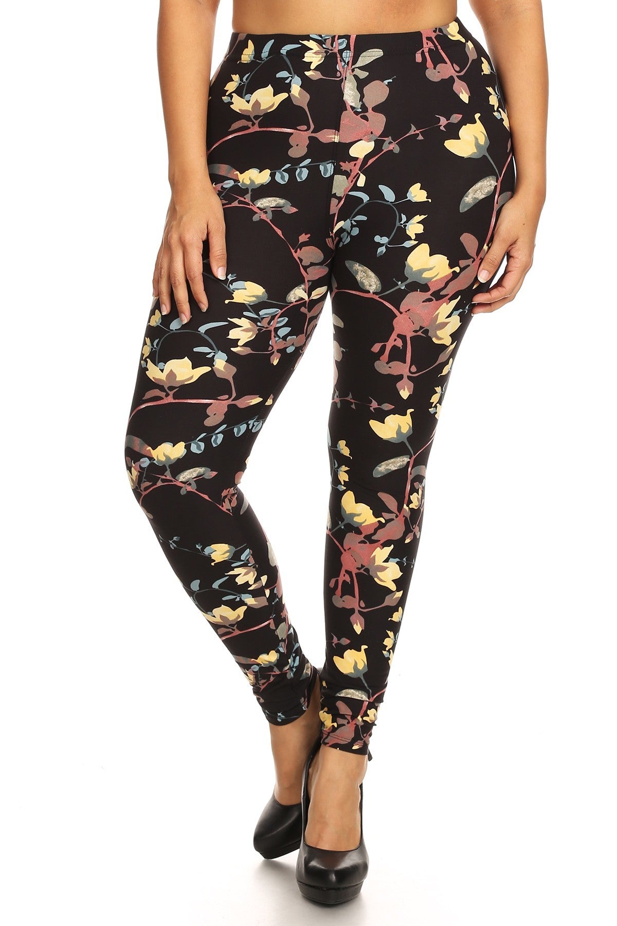 Floral Print, Full Length Leggings with a Banded High Waist