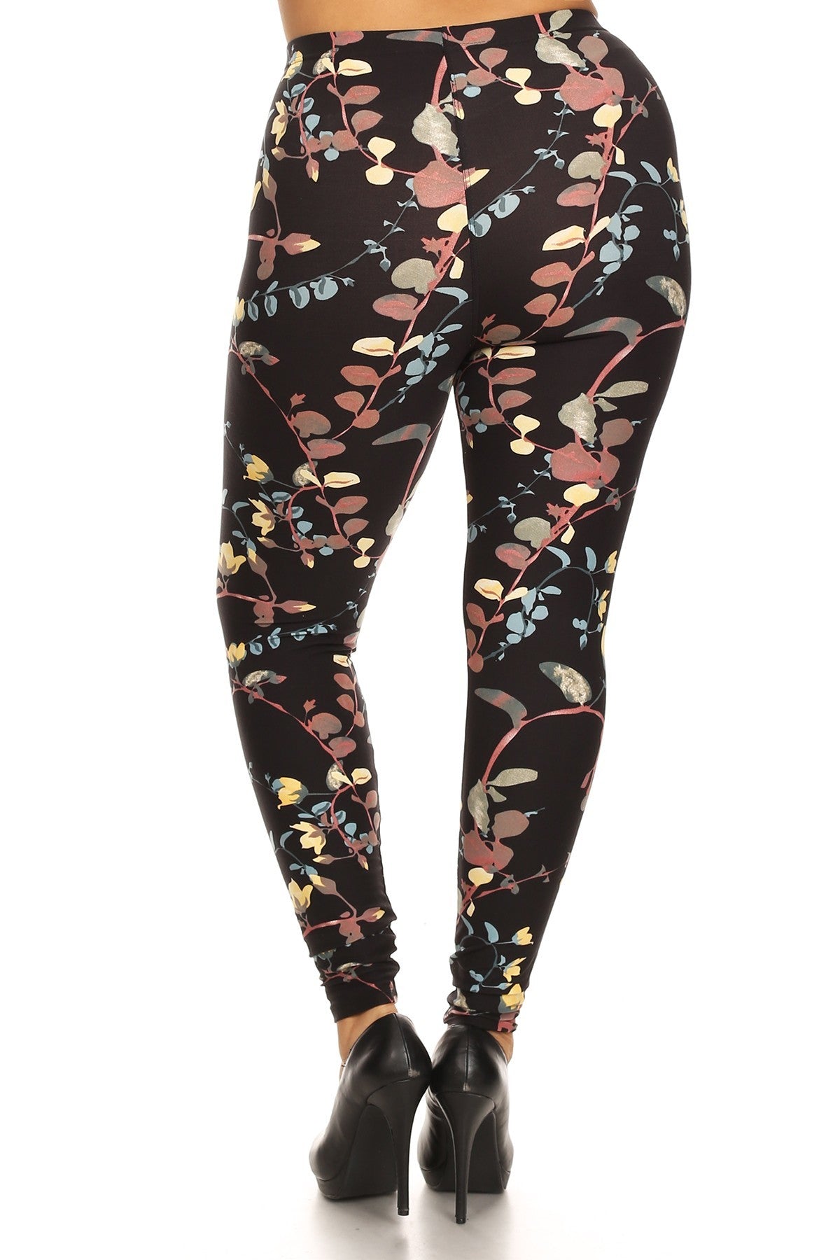 Floral Print, Full Length Leggings with a Banded High Waist