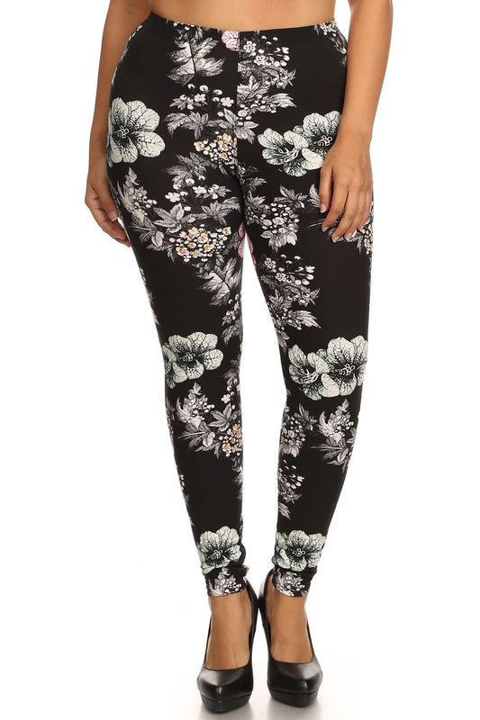 Floral Graphic Printed Jersey Knit Legging