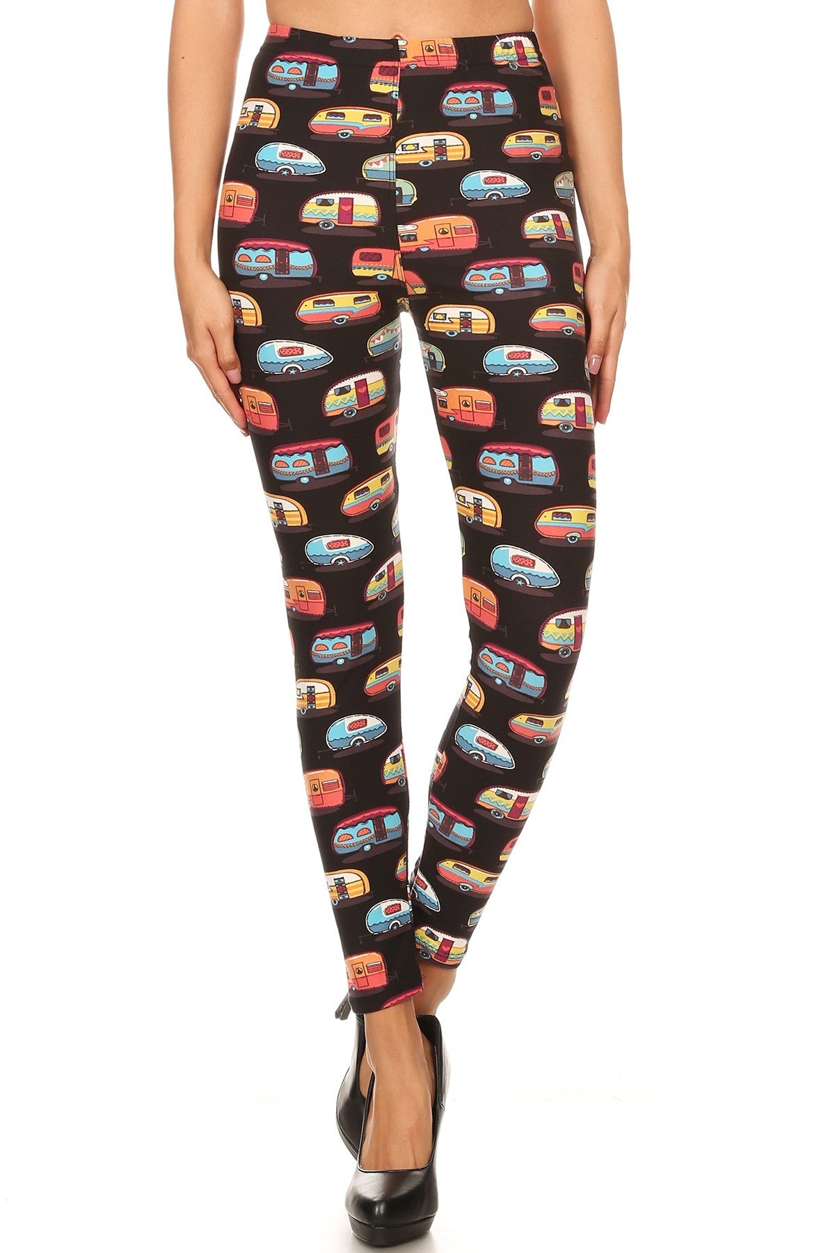 Multicolored Campers Printed High Waisted Leggings