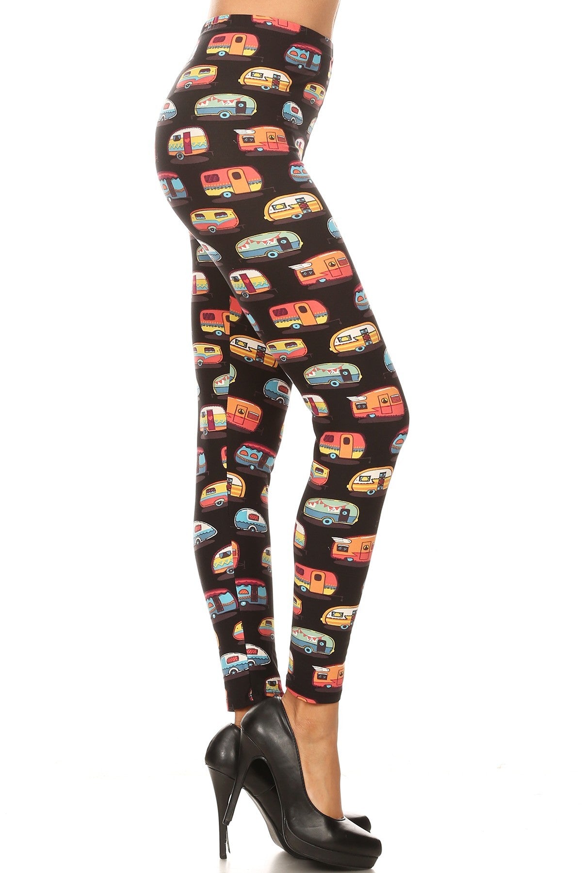 Multicolored Campers Printed High Waisted Leggings