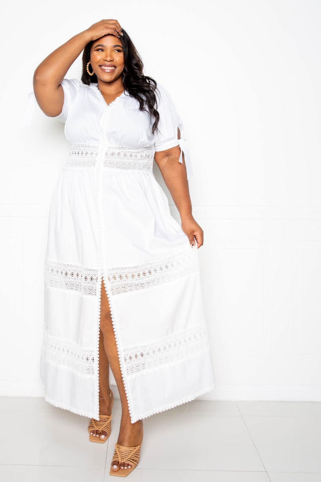 Puff Sleeve Maxi Dress with Lace Insert