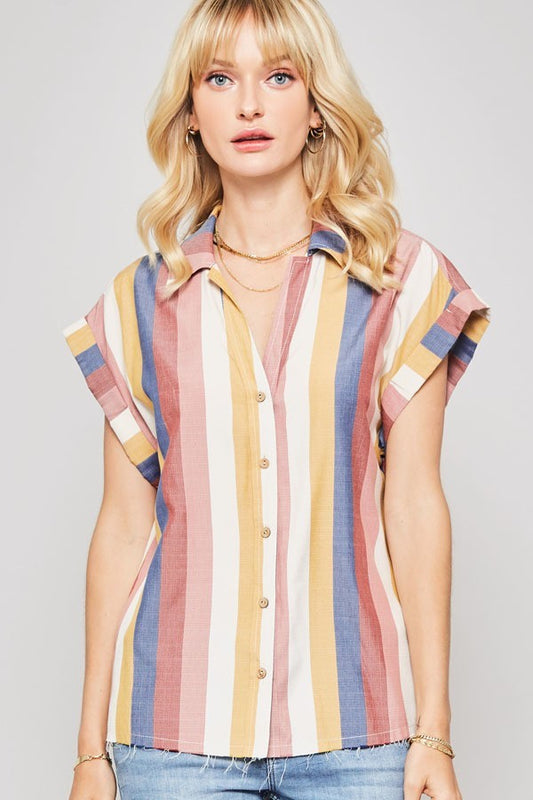 Multicolor Striped Shirt with Square Sleeves