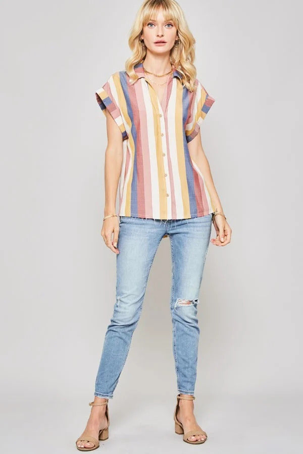 Multicolor Striped Shirt with Square Sleeves