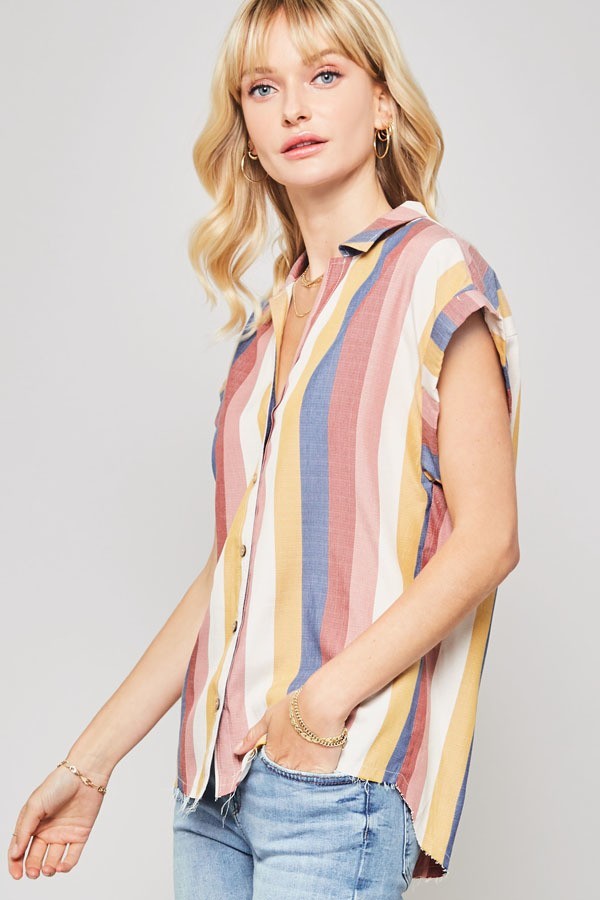 Multicolor Striped Shirt with Square Sleeves