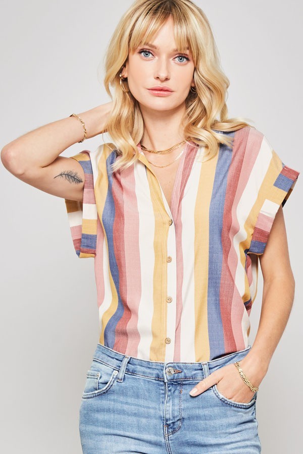 Multicolor Striped Shirt with Square Sleeves