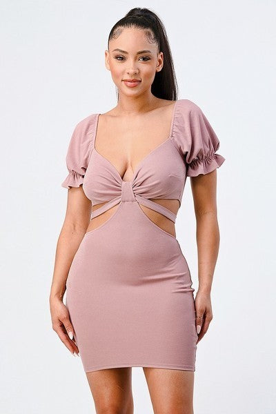 Lux Side Cutout with Back Tie Detail Bodycon Dress