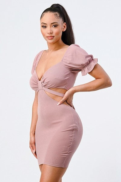 Lux Side Cutout with Back Tie Detail Bodycon Dress