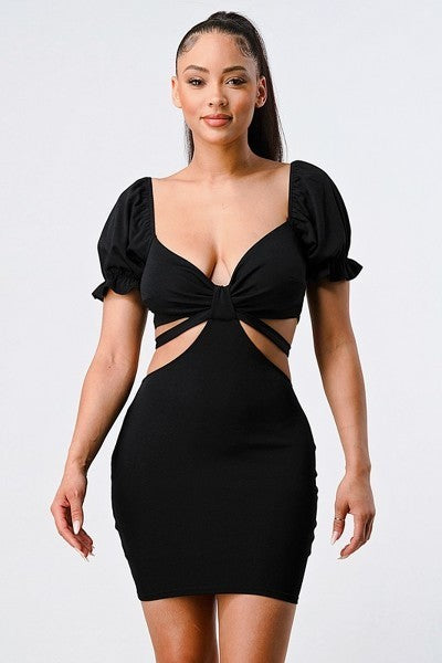 Lux Side Cutout with Back Tie Detail Bodycon Dress