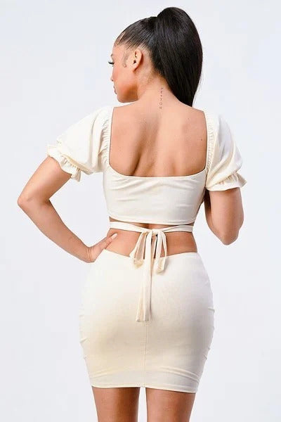 Lux Side Cutout with Back Tie Detail Bodycon Dress