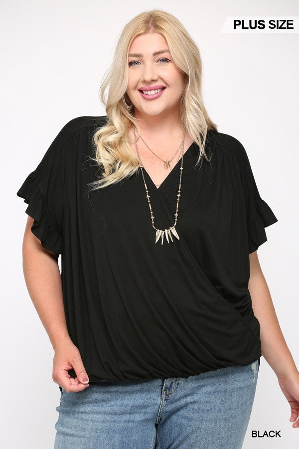 Viscose Knit Surplice Top with Ruffle Sleeve