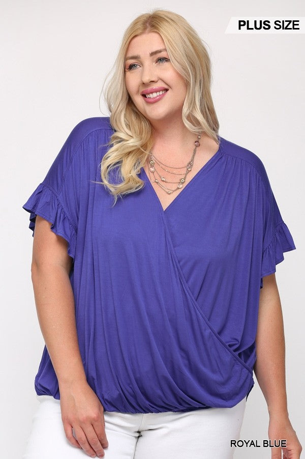 Viscose Knit Surplice Top with Ruffle Sleeve