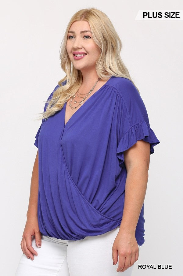 Viscose Knit Surplice Top with Ruffle Sleeve