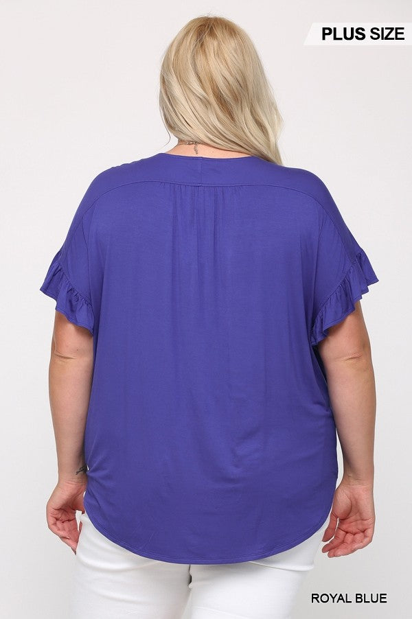 Viscose Knit Surplice Top with Ruffle Sleeve