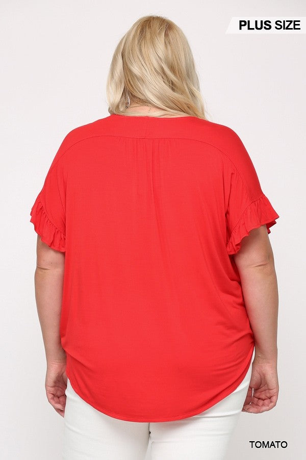 Viscose Knit Surplice Top with Ruffle Sleeve