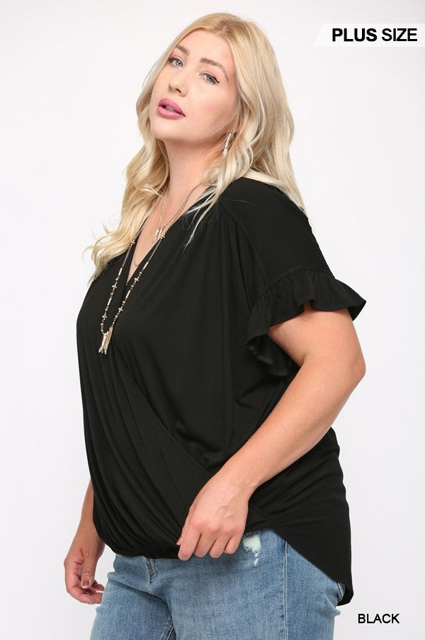 Viscose Knit Surplice Top with Ruffle Sleeve