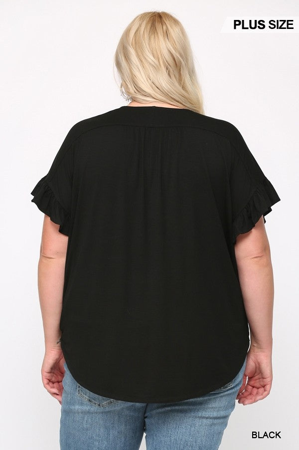 Viscose Knit Surplice Top with Ruffle Sleeve