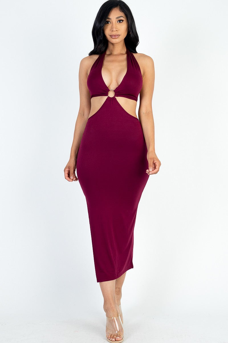 Cut-out Halter Neck Back Tie Midi Dress