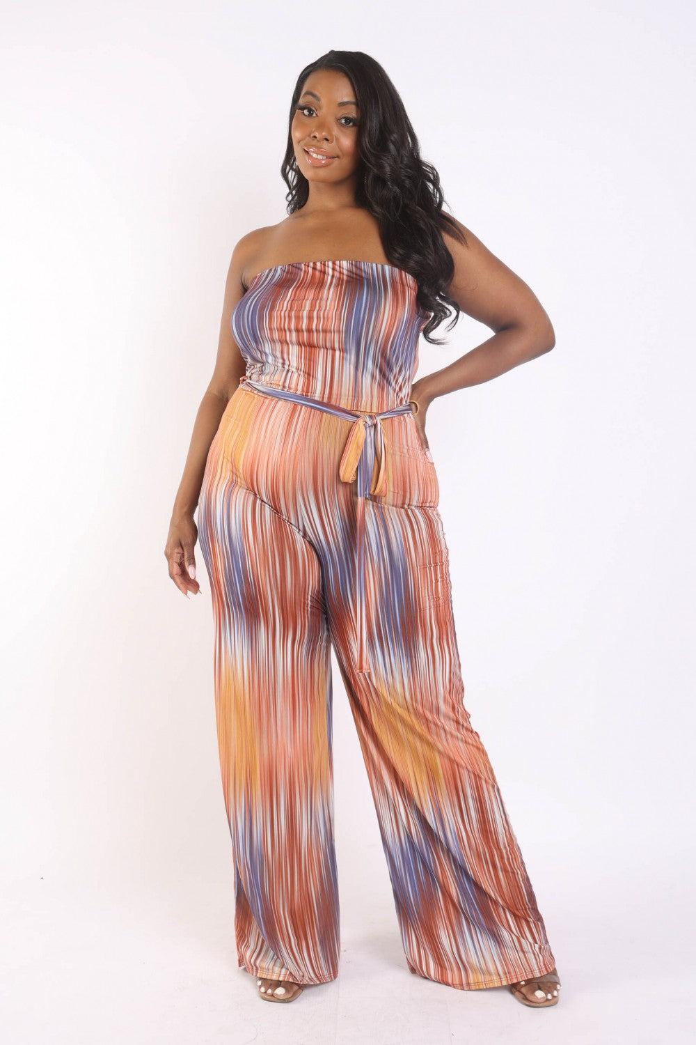 Tube Top Jumpsuit with Self Belt