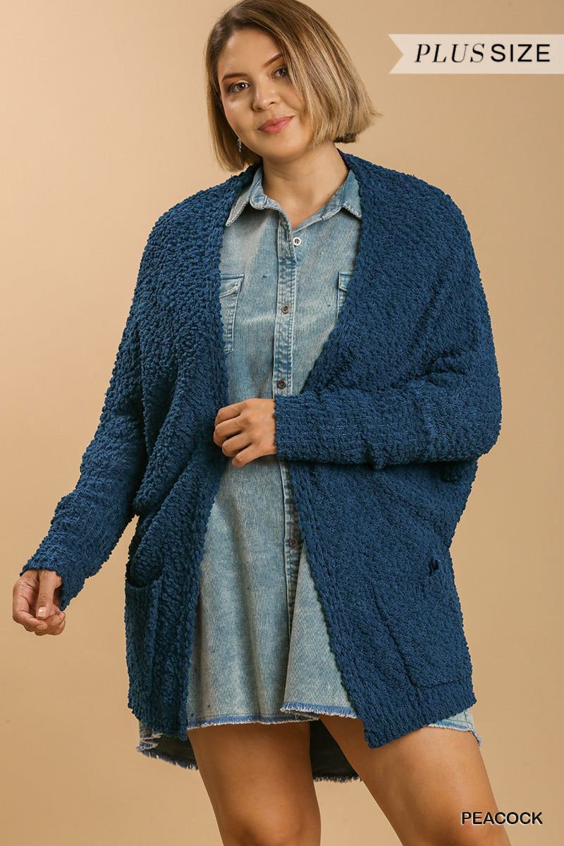 Open Front Oversized Cardigan Sweater with Pockets